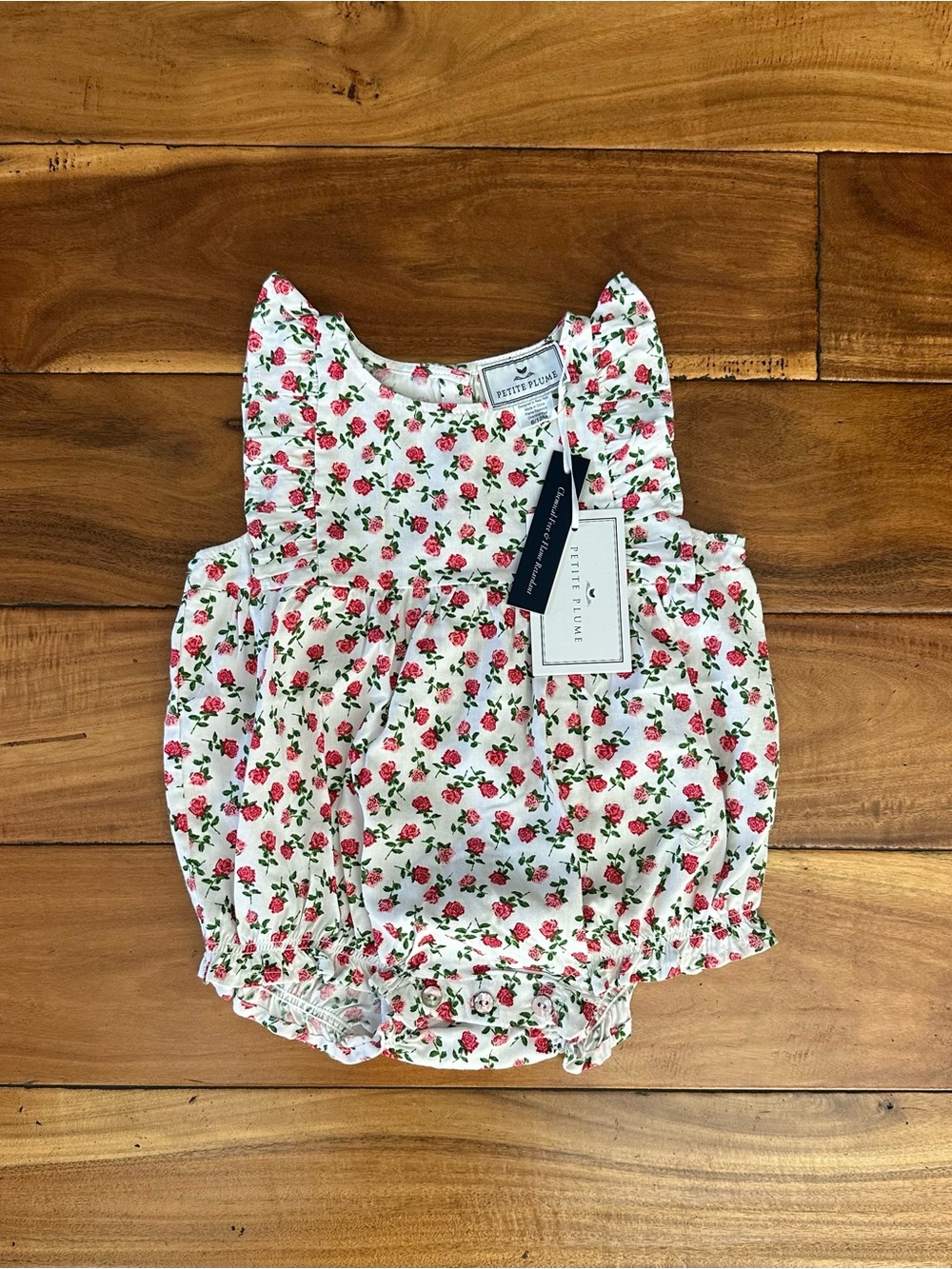 NWT Petite Plume Floral Rose Print Ruffle Romper 6-12M